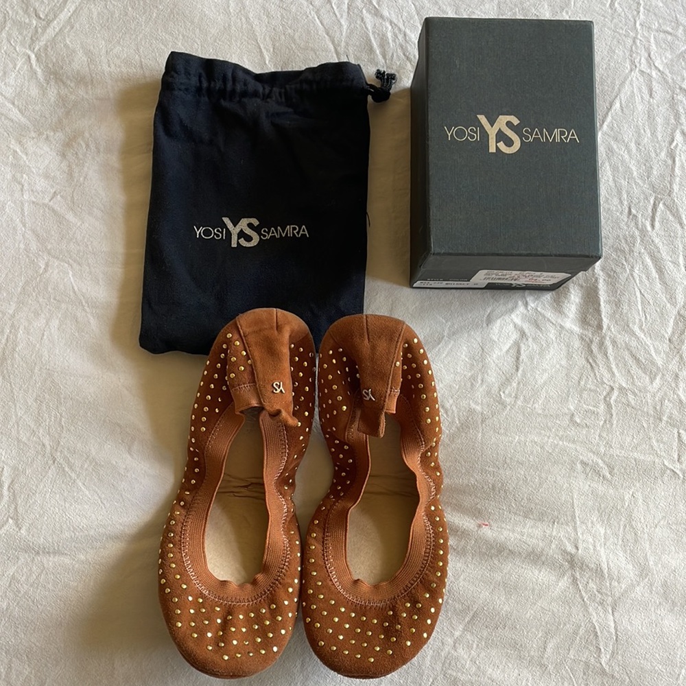 Yosi Samra Suede Micro Studded Ballet Flats in Dark Whiskey Size 8